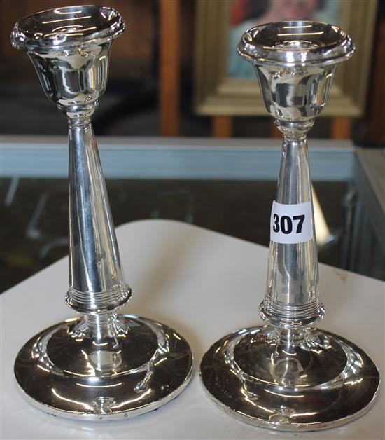 Pair George V silver candlesticks